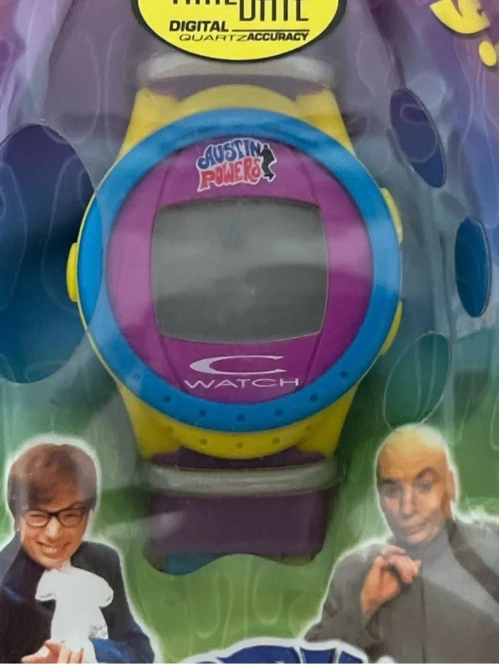 Vintage 1998 Austin Powers Digital C Watch NEEDS NEW BATTERY Yellow Blue Purple